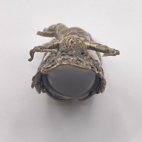 Vintage KIM CRAFTSMAN  Cherub Angel Romantic Bold Statement Ring Brass - Size 7 - Picture 8 of 11